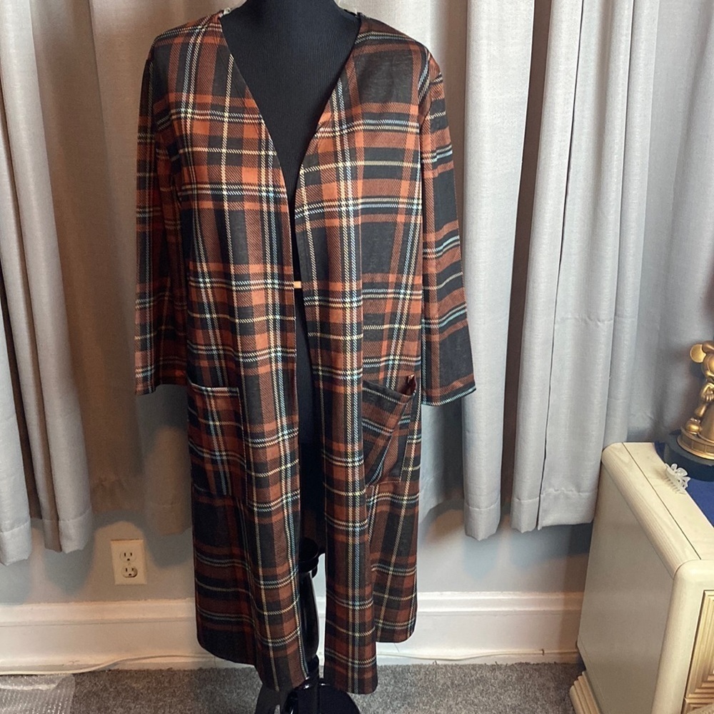 Olivia Blu Women’s Long Plaid Cardigan sz L NWT